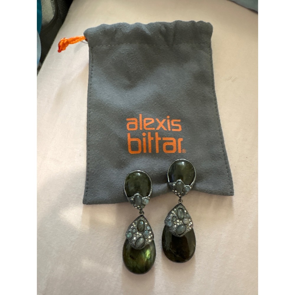 Alexis Bittar Labradorite Crystal Clip-On Drop Earrings Gunmetal Statement